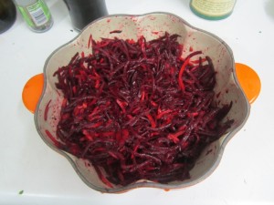 Only the beets in this salad were local.  Hopefully soon we'll have some of our own beets and carrots to use.